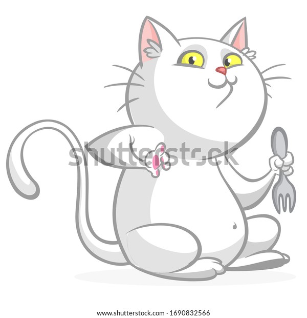 Dessin D Un Gros Chat Blanc Assis Image Vectorielle De Stock Libre De Droits