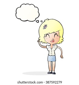 cartoon pretty woman with idea with thought bubble