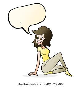 cartoon pretty woman looking happy with speech bubble