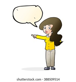 cartoon pretty woman pointing with speech bubble