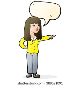 cartoon pretty woman pointing with speech bubble