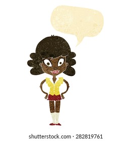 cartoon pretty woman with speech bubble