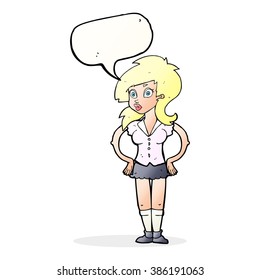 cartoon pretty woman with speech bubble