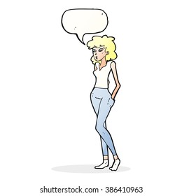 cartoon pretty woman  with speech bubble