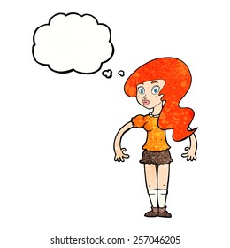 cartoon pretty woman with thought bubble