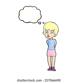 cartoon pretty woman with thought bubble