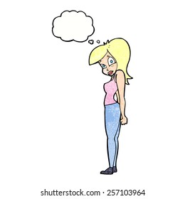 cartoon pretty woman  with thought bubble