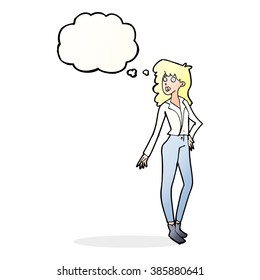 cartoon pretty woman  with thought bubble