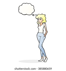 cartoon pretty woman  with thought bubble