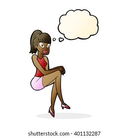 cartoon pretty woman with thought bubble