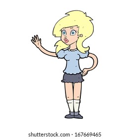 cartoon pretty woman waving for attention