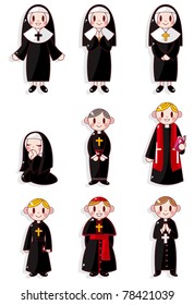 cartoon Priest and nun icon set