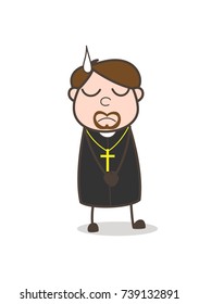Cartoon Priest Sad Face with Cold Sweat