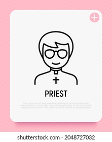 Cartoon priest thin line icon. Modern vector illustration for avatar.