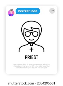 Cartoon priest thin line icon. Modern vector illustration for avatar.