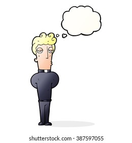 cartoon priest with thought bubble