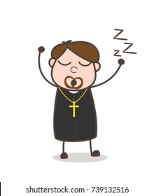Cartoon Priest Yawning Expression Vector
