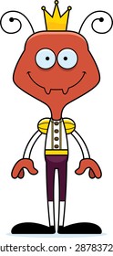 A cartoon prince ant smiling.