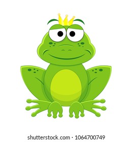 Cartoon prince frog vector illustration isolated on white background.