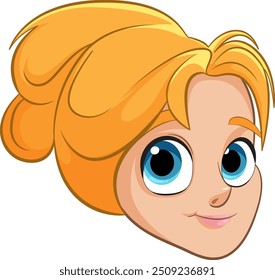 Princesa de dibujos animados con grandes ojos azules sonriendo