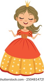 Cartoon princess character. Beautiful fairytale girl in dress