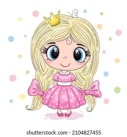 Cartoon Princess. Cute girl. Good for greeting cards, invitations, decoration, Print for Baby Shower etc. Hand drawn vector illustration with girl cute print