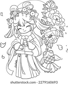 Cartoon princess fantasy doodle kawaii anime coloring page cute illustration drawing character chibi manga comic