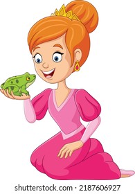 Princesa de caricatura y rana en sus manos