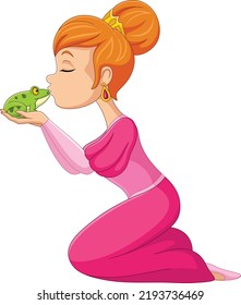 Cartoon Princess Kissing A Frog