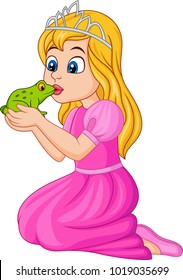 Cartoon princess kissing a green frog