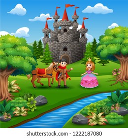 Cartoon of princess and prince couple in the castle page