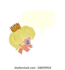 princesa de caricatura con burbuja de habla