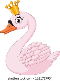 Cartoon princess swan on white background
