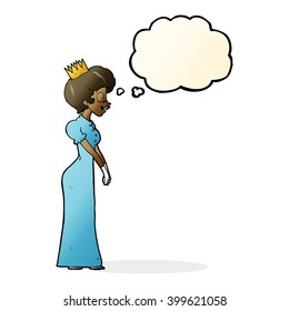 princesa de caricatura con burbuja de pensamiento