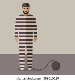 cartoon prisoner, flat vector illustration of prison cell