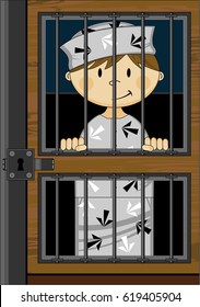 Cartoon Prisoner in Jail Cel