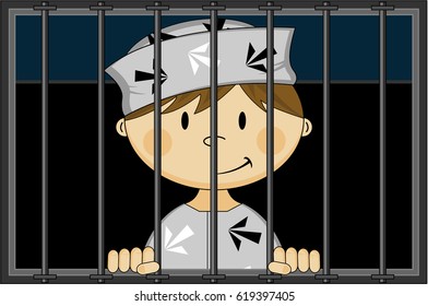 Cartoon Prisoner in Jail Cell