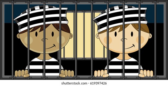 Cartoon Prisoners In Jail Cell