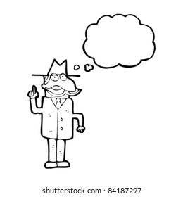 cartoon private detective with thought bubble