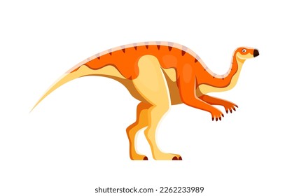 Caricatura del personaje de probactrosaurus dinosaur. Reptile o monstruo de la paleontología, criatura de la vida silvestre antigua o personaje vectorial divertido de animales extintos. Dinosaurio herbivoro de época cretácica con hocico estrecho