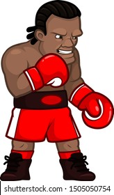 Cartoon professional angry boxer in red gloves