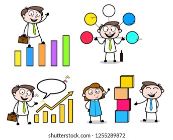   Cartoon Professional Businessman showing stats bar and Graphics