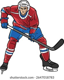 Cartoon Professional Ice Hockey Player Red Jersey Uniform