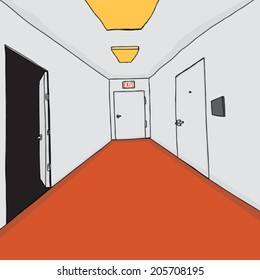 Cartoon professional office building hallway with doorways