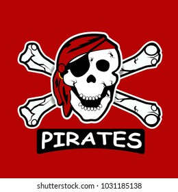 cartoon professional pirates logo for sport team. Pirate icon for sport teams. Pirates, vector logo, symbol on a red background