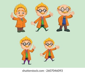 Cartoon Professor collection set vector illustration
