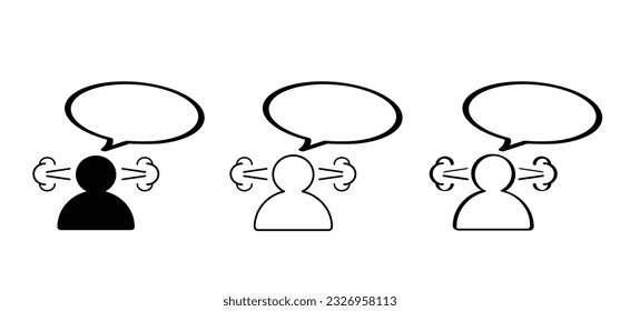 Cartoon, profile with frustrated angry person. Swearing aggressive pose, anger, rage or anxiety. angry man expressing. Bad emotion. Unhappy, enraged person. People under stress.