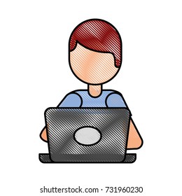 cartoon programmer laptop working writing code