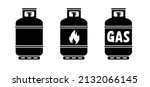 Cartoon propane gas cylinder icon or logo. Vector gas cannister symbol. LPG tank or container. Propane, methane bottles. Fuel storage bottle. For holiday, camper, caravan, camping, tent. Gas cooking.