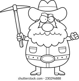 A cartoon prospector with an angry expression.